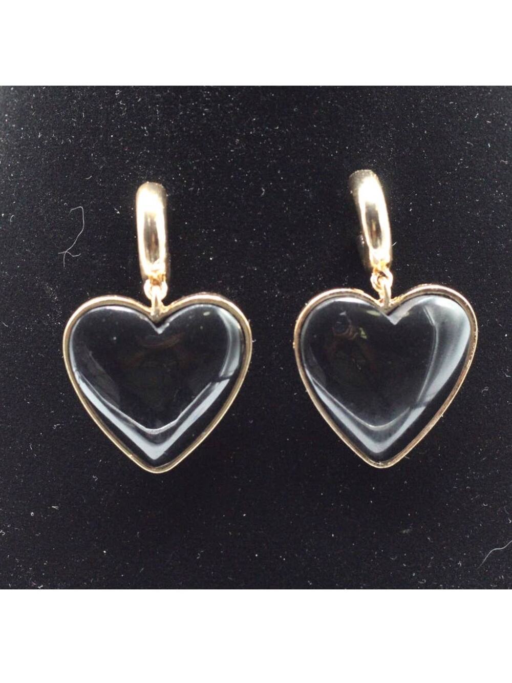 Gold Black Acrylic Heart Chunky Dangle Drop Fashion Post Earrings ~ NEW